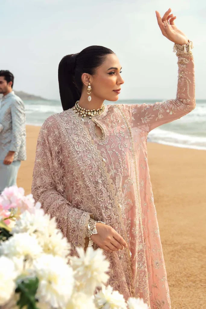 Elegant semi formal dress with floral embroidery design